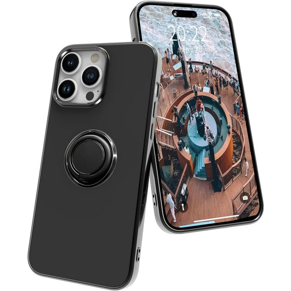 iPhone 14 Pro Max Case with Ring Holder Magnetic Kickstand, Slim Thin TPU [Soft Microfiber Lining] Anti-Scratch Matte Full-Body Shockproof Protective Phone Case for iPhone 14 Pro Max Black