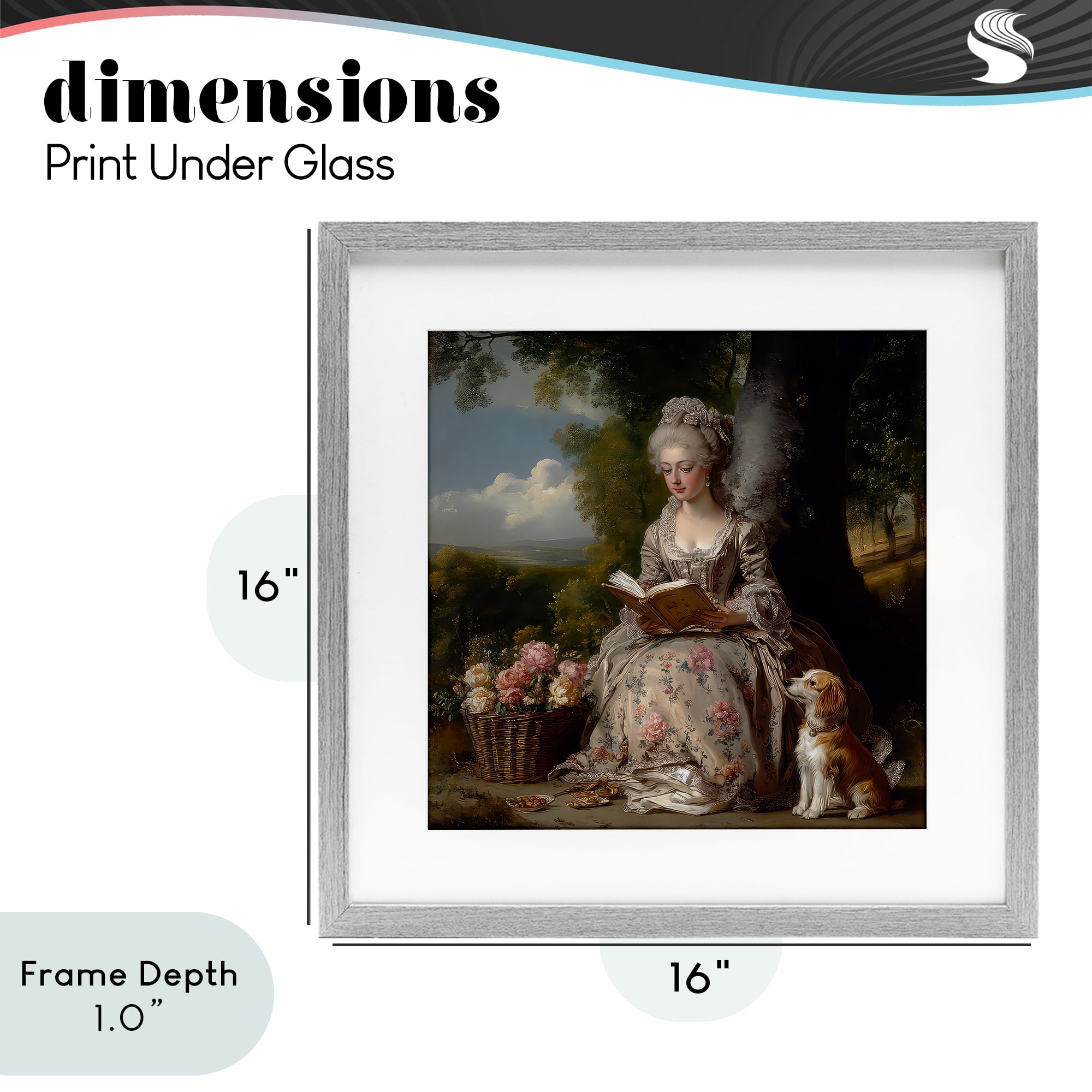 Stupell Industries Rococo Lady with Dog Gray Framed Print Under Glass, design by The Wands Want