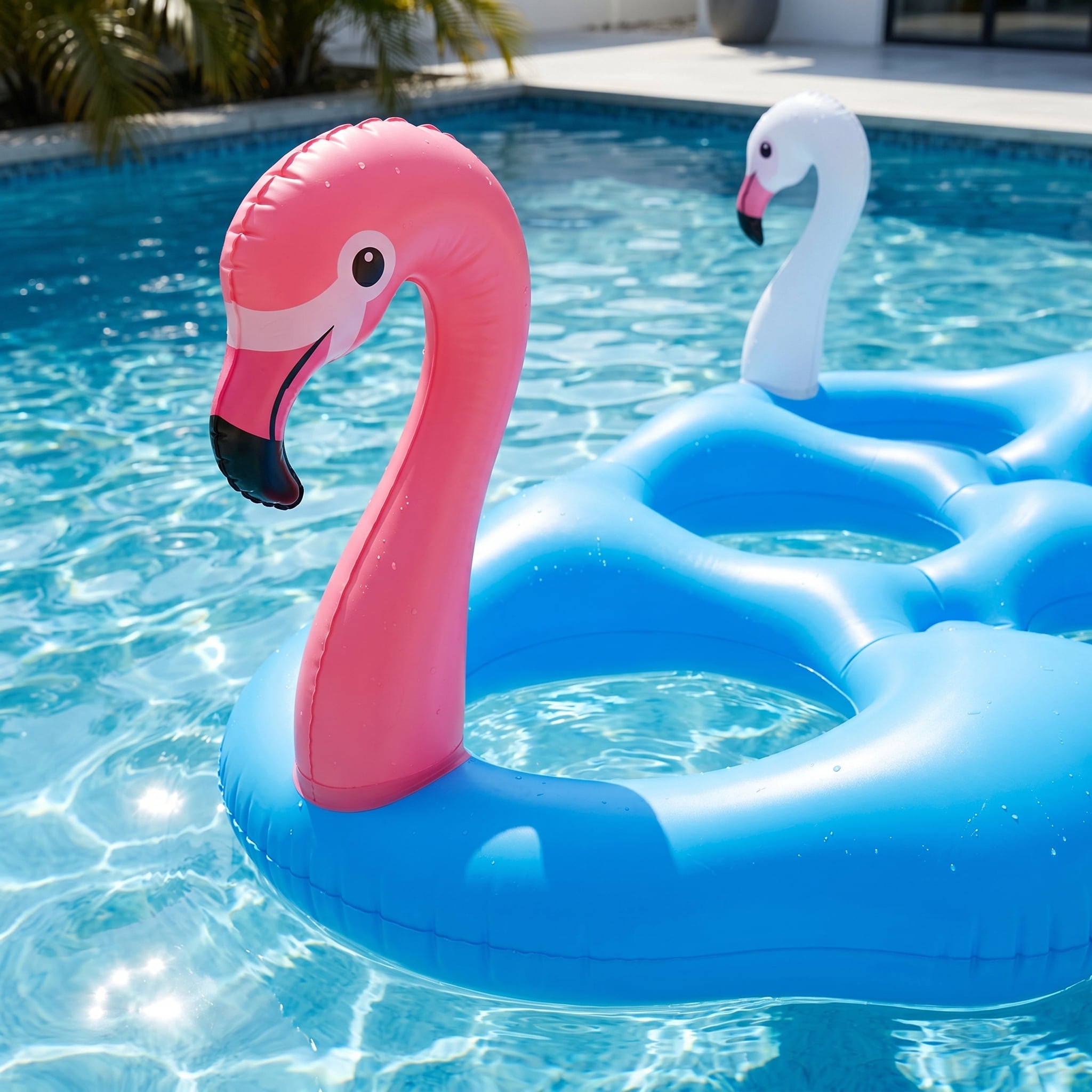 Vecukty 55.2in x 55.2in Flamingo Inflatable Pool Float Tic-Tac-Toe Game Set with 10 Balls & 4 Rings for Pool Beach Party Water Games, Unisex