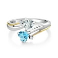 thumbnail image 2 of Gem Stone King 0.99 Ct Sky Blue Aquamarine Swiss Blue Topaz 925 Silver and 10K Yellow Gold Lab Grown Diamond 2 Heart Promise Couple Engagement Mother Ring (Size 7), 2 of 5