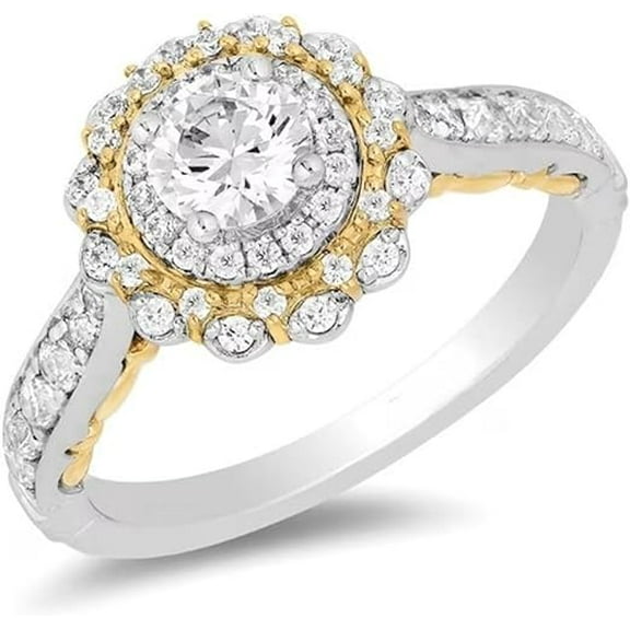 3Ct Round Cut Diamond Halo Engagement Ring 14K Two-Tone Gold Plated