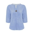 thumbnail image 4 of Dorinao Linen Shirt for Women Summer Cotton and Linen V Neck 3/4 Sleeve Top Loose Holiday Beach Shirt Tunic Top, Blue1 Women Blending Shirts, XXL, 4 of 5