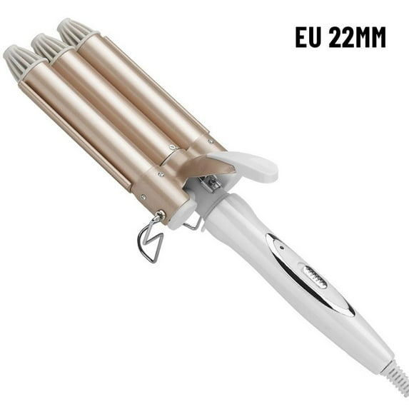 New Hair Style Tool Barber Curling Stick Wired Rapid Heating Crimp Wand Three Barrel Ceramic Curling Stick Hair Curling Stick Suit Hair Curler Hairdresser 22MM EU 22MM