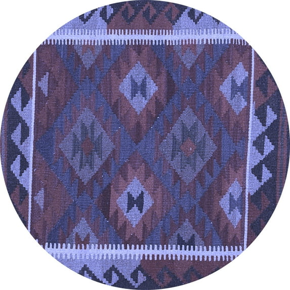 Ahgly Company Machine Washable Indoor Round Oriental Blue Traditional Area Rugs, 7' Round