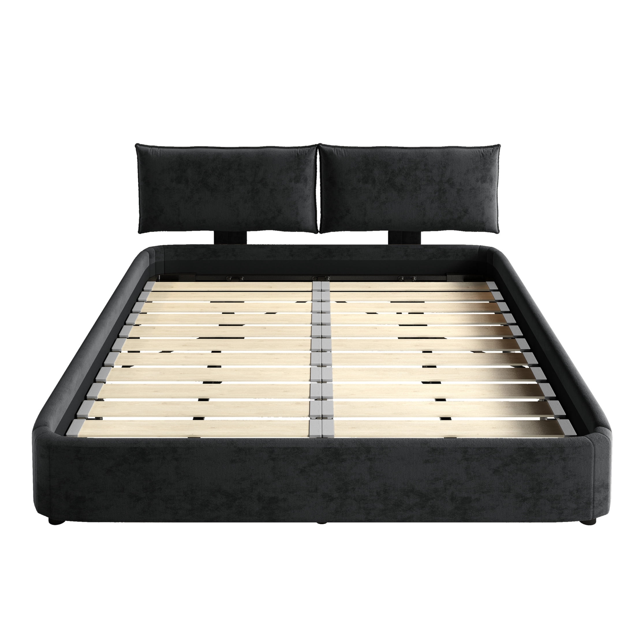 Noble House Misty King Size Chenille Upholstered Cloud Bed Frame, Adjustable Swivel Headboard & Round Corners, Dark Grey