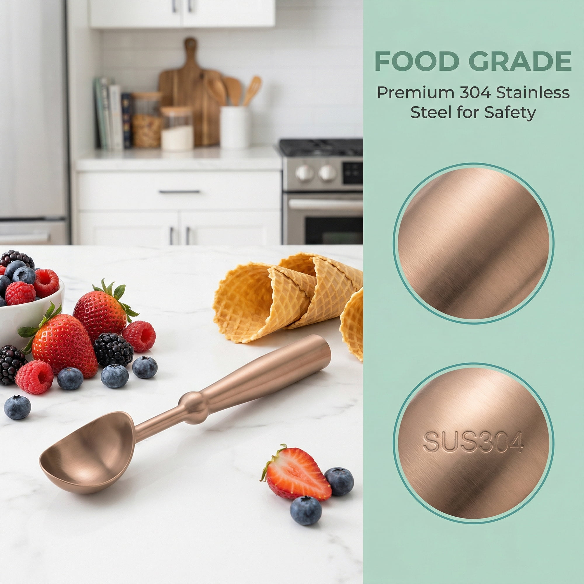 Unique Bargains Stainless Steel Ice Cream Scoop for Easy Release Rose Gold