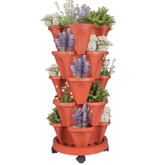 5 Tier Vertical Gardening Stackable Tower Planter for Strawberries,Flowers,Herbs,Vegetables,Red