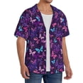 thumbnail image 2 of Fotbe Bright Purple Butterflies Camisa Estampada de Manga Corta para Hombre, Casual de Verano, Estilo Playero, Sin Arrugas-Medium, 2 of 5