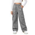 thumbnail image 2 of OGLCCG Cargo Pants for Girls Size 10-11,Wide Leg Elastic Waist Cargo Athletic Pants with Multi Pockets Gray, 2 of 8