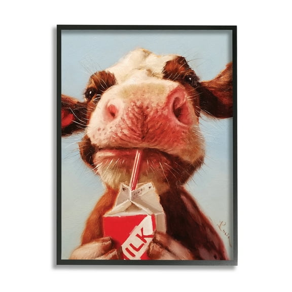 Stupell Industries Baby Cow Milk Box Carton Farm Portrait Black Framed Wall Art, 16 x 20, Design by Lucia Heffernan