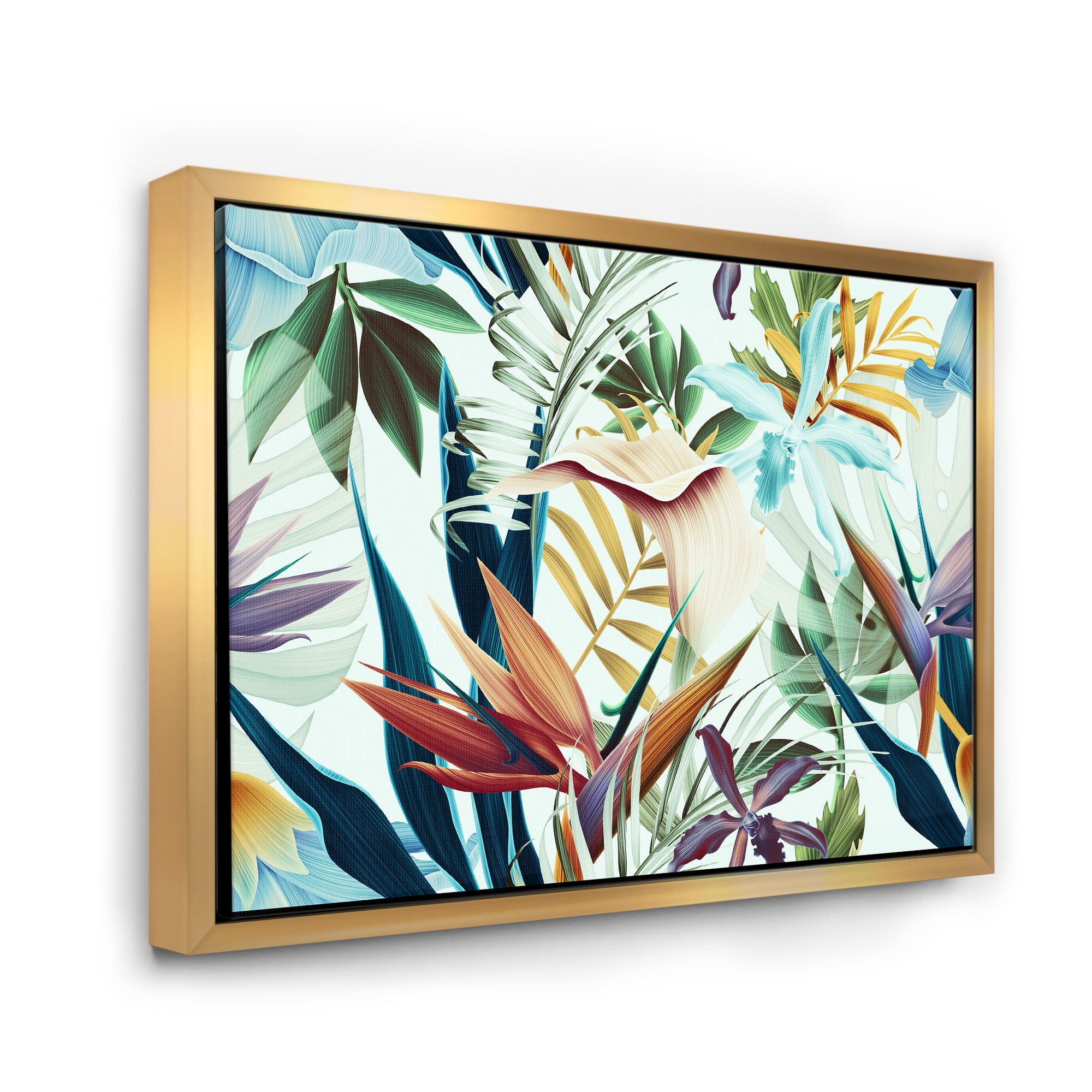 Designart 'VIntage Tropical Flowers I' Tropical Framed Canvas Wall Art Print