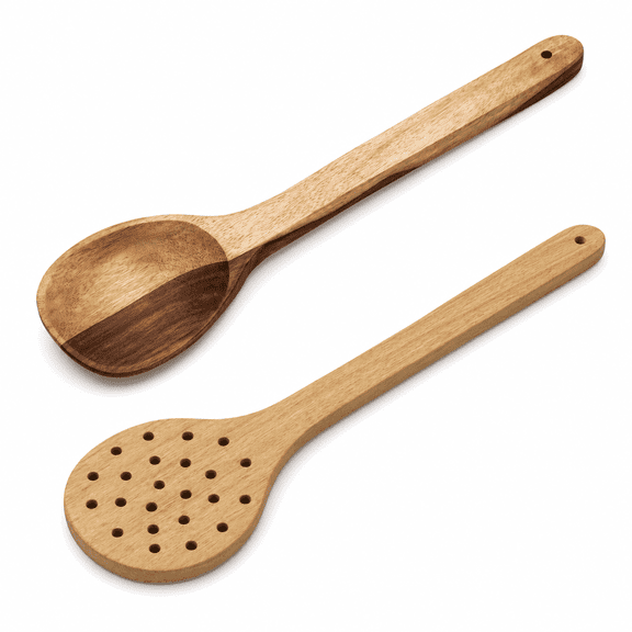 Wooden Cooking Spoon and Slotted Spoon Set Heat Resistant Kitchen Utensils for Mixing Serving Frying and Cooking Tasks