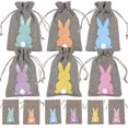thumbnail image 1 of 24pcs Easter Bunny Burlap Gift Bags With Drawstring Rabbit Linen Candy Bag, 1 of 3