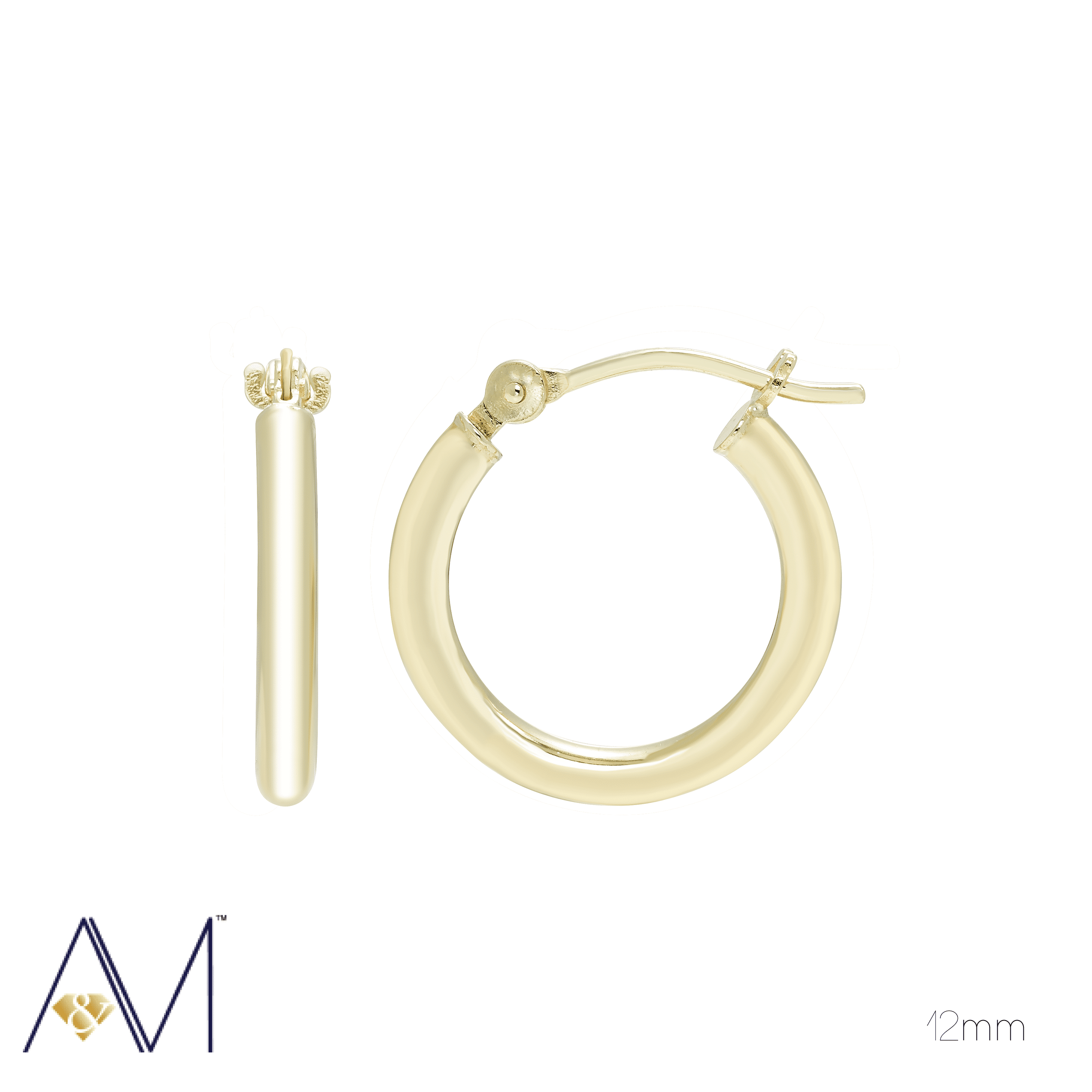 14k Yellow Gold 2mm Polished Hoop Earrings, 12mm to 30mm, Women, Girls