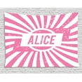 thumbnail image 1 of Alice Tapestry, Grunge Looking Design for Girls Lettering in Pink Color on Radial Background, Wall Hanging for Bedroom Living Room Dorm Decor, 60W X 40L Inches, Pale Pink and White, by Ambesonne, 1 of 2