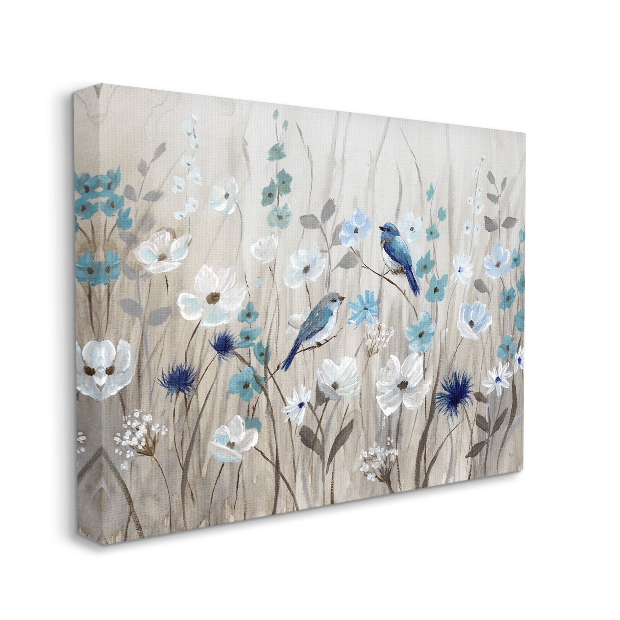 Birds Floral Meadow Blossoms Canvas Art, 20 x 16, Design By Artist Nan