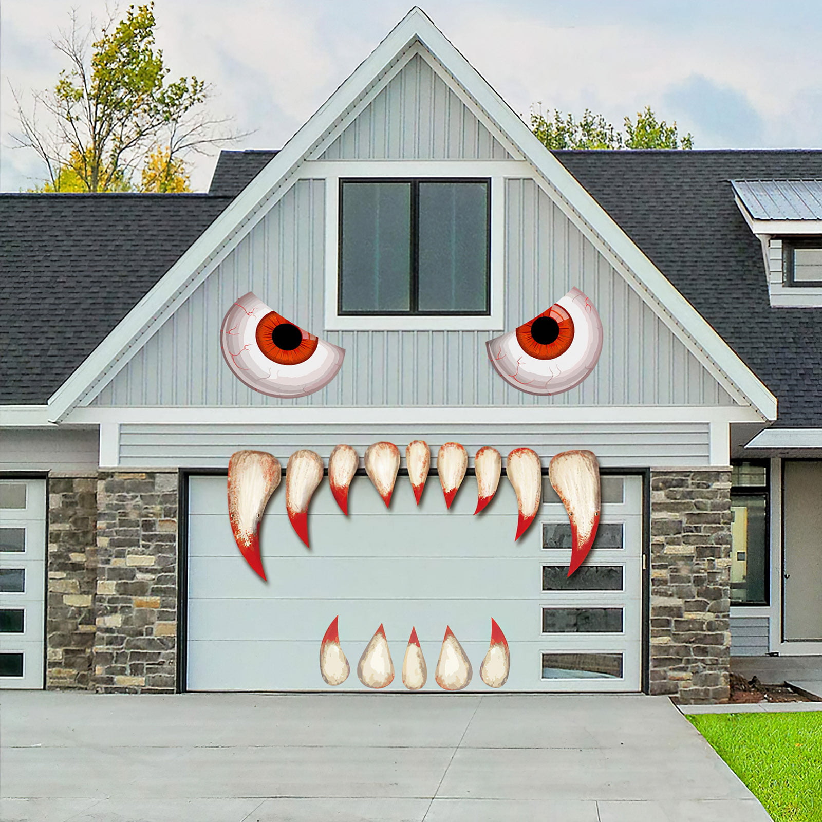 Halloween Monster Face Decoration Outdoor Garage Door Sticker with ...