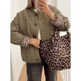thumbnail image 2 of Chaqueta de algodón forrada con estampado de leopardo para mujer, abrigo elegante con cuello redondo y bolsillos abatibles, prendas de vestir acolchadas a la moda, 2024, 2 of 5