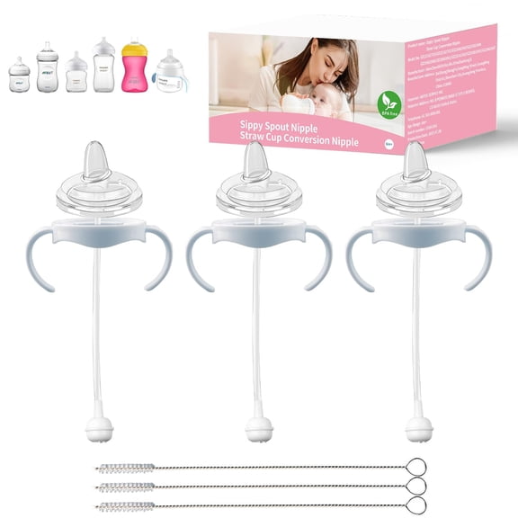 Sippy Cup Conversion Kit Compatible for Philips Avent Natural Baby Bottle, Weighted Sippy Cup Transition Kit with Handles for Kids, [Variable Flow] [Spill-Proof] [BPA-Free], 6m 