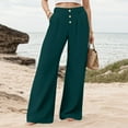 thumbnail image 2 of vigerkar Womens Casual Wide Leg Pants High Waisted Button Decor Loose Straight Long Trousers Dressy Palazzo Pant with Pockets Dark Green, S, 2 of 6