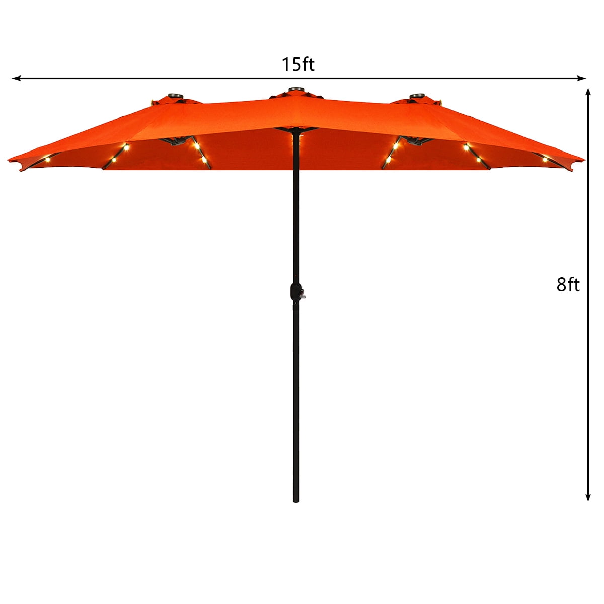 Costway 15' Orange Rectangle Market Patio Umbrella, Solar Powered, Crank, Water-Resistant