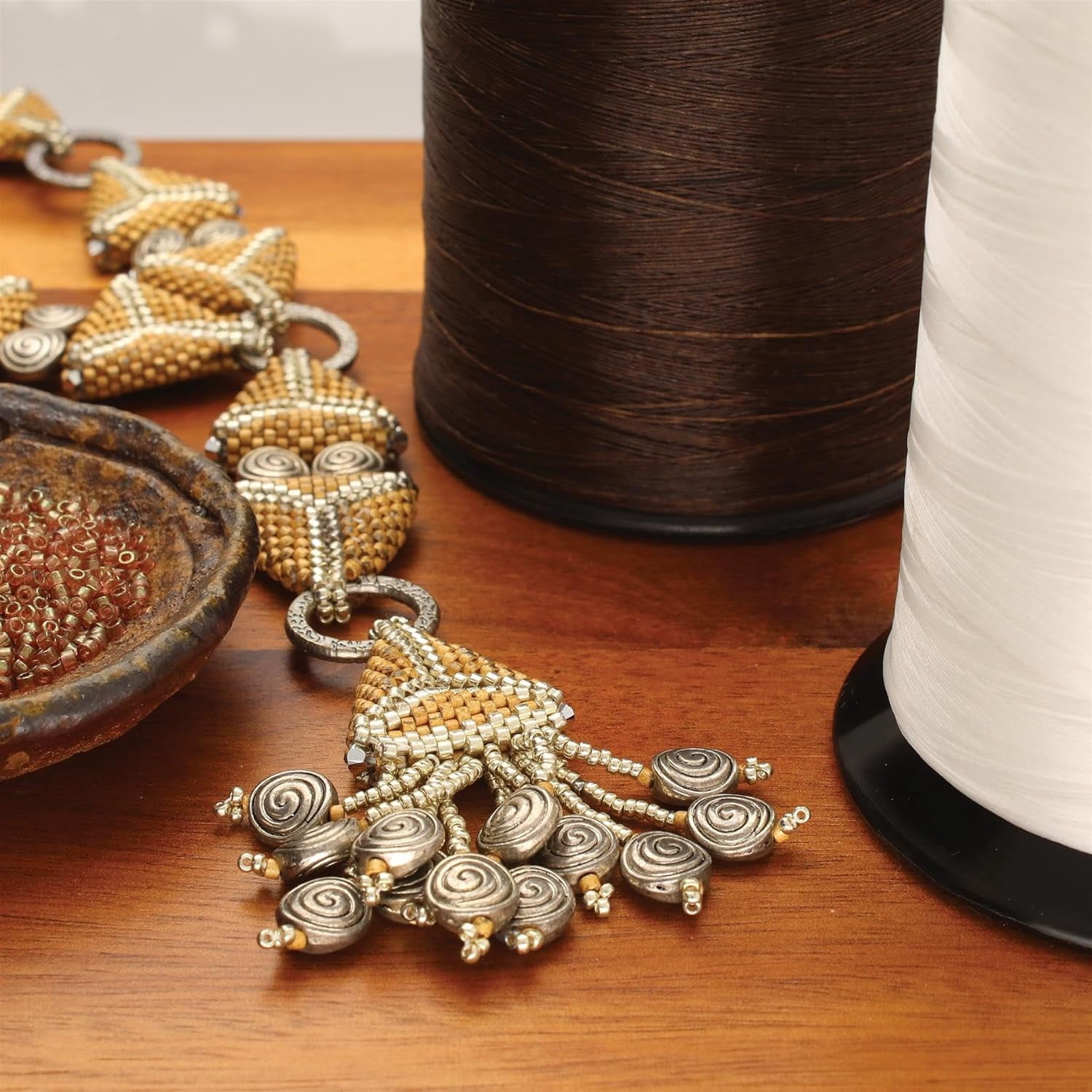 The Beadsmith Nymo Thread – Cream Color – Size D, .30mm Diameter, 3oz Cone, 1584 Yards/1448 Meters – Made of Nylon – Bead Embroidery & Weaving, Off Loom & Loom Work and DIY Craft Projects