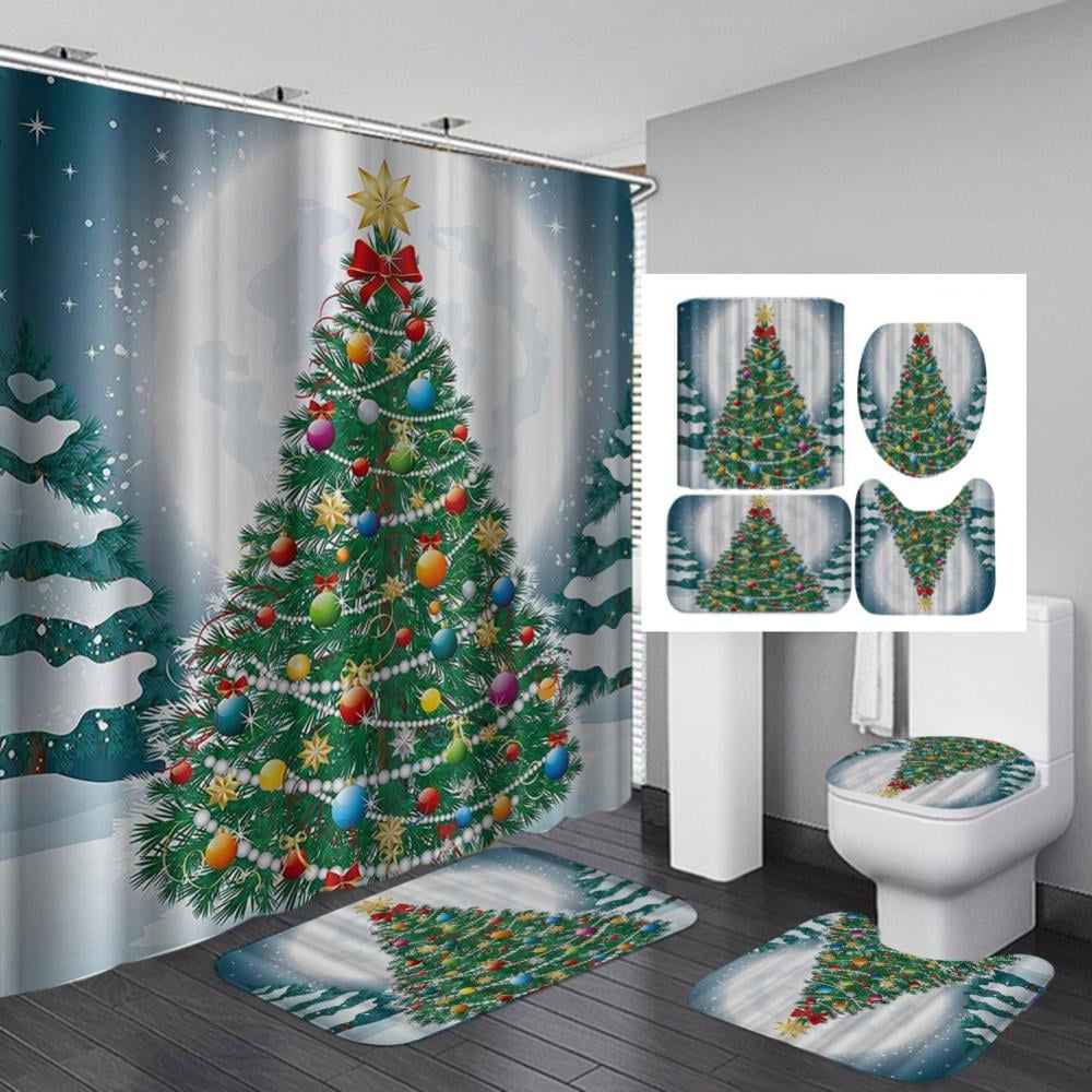 Merry Christmas Shower Curtain Sets 4 Piece Set