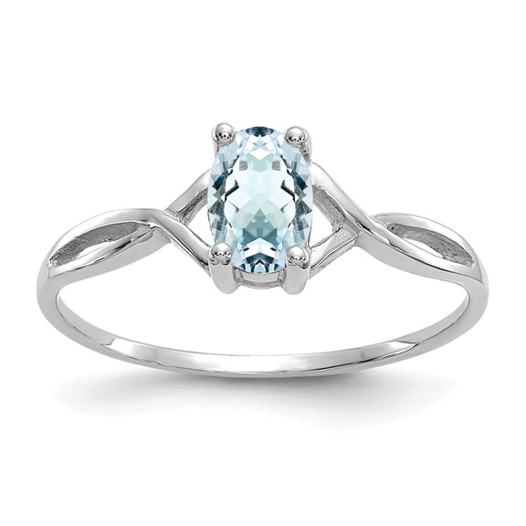 14K White Gold Ring Band Birthstone (03) March Aquamarine Oval Blue, Size 7