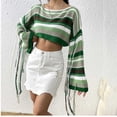 thumbnail image 2 of TFEOQRY Pullover Sweater for Women Loose Striped Sexy Knitwear Long Sleeved Round Neck Sweater Top Green, 2 of 3