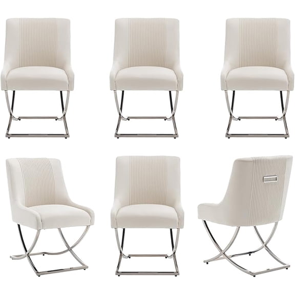 SEYNAR Modern Velvet Dining Chairs Set of 6 with Metal Frame Legs and Back Pull(Beige)