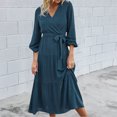 thumbnail image 2 of Moda Casual Vestido con cuello en V Manga larga Mujer Sólido Vestido de mujer Vestidos largos Pompotops hdfakjf8191, 2 of 8