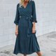 thumbnail image 2 of Moda Casual Vestido con cuello en V Manga larga Mujer Sólido Vestido de mujer Vestidos largos Pompotops hdfakjf8194, 2 of 8