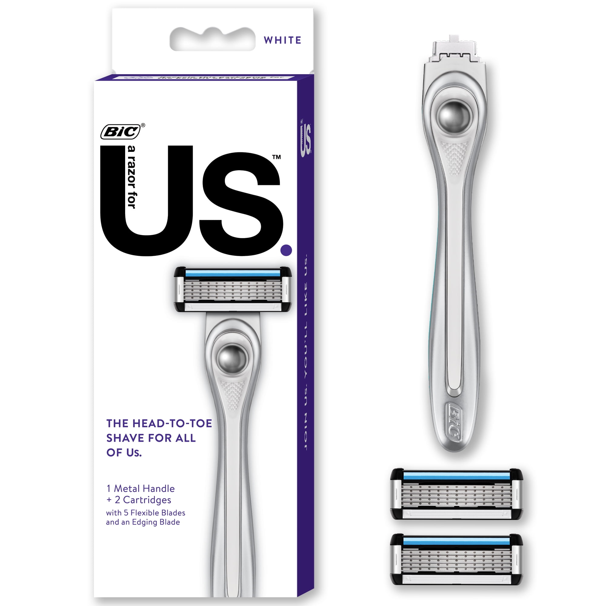 Us by BIC 5-Blade Unisex Razor Starter Kit for Men and Women, 1 Handle & 2  Cartridges, White, Smooth Shave - Walmart.com