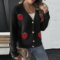 thumbnail image 2 of Women's Strawberry Graphic Sweater Cardigans Cute Printed Button down Long Sleeve V Neck Cardigan Tops (XL, Black), 2 of 5