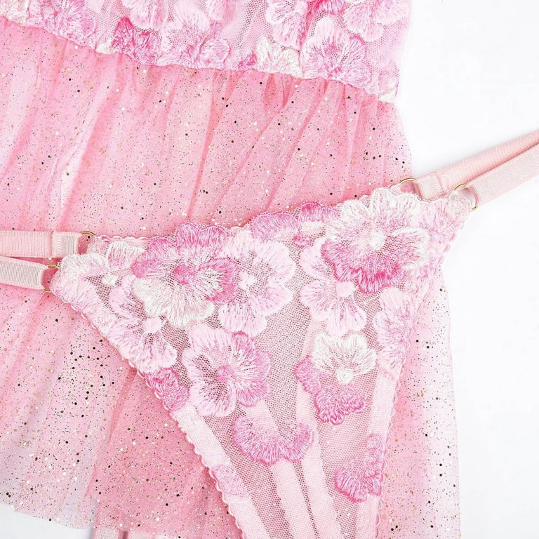 4-Piece Light Pink Bra Set Ring Underwear Set Underwire Ladies Lingerie Set  Transparent 4-Piece