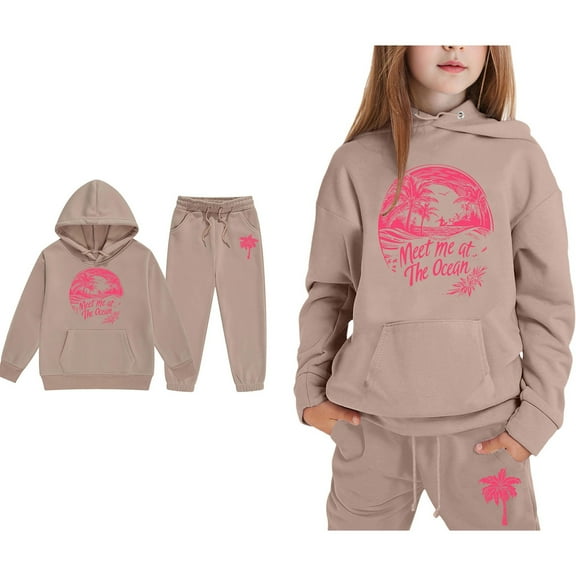 LIUYUNNN Toddler Kids Sweatsuit Set for Girls 2PC Long Sleeve Khaki Heart Hooded Sweatsuits and Jogger Sweatpants Fall Clothes Little Girls Clothes 1-2 Yeats Boys Girls Autumn and Winter Outfits