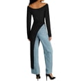 thumbnail image 4 of Women's Crew Neck Split Hem Long Tops Asymmetrical Dress Long Sleeve Slim Fitting Long Tunic Shirt Tshirt Dress Black S, 4 of 5