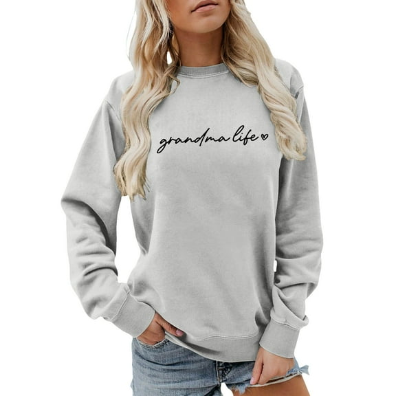 FYEGRE Grandma Life Sweatshirt, Grandma Heart Sweater, Womens Long Sleeve Crewneck Pullover Tops Cute Nana Gift Shirts Grey XL