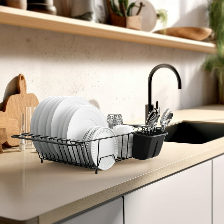 Simple Houseware Kitchen Drain Large Over Sink Counter Top Dish Drainer Drying Rack with Utensil Holder Black Walmart