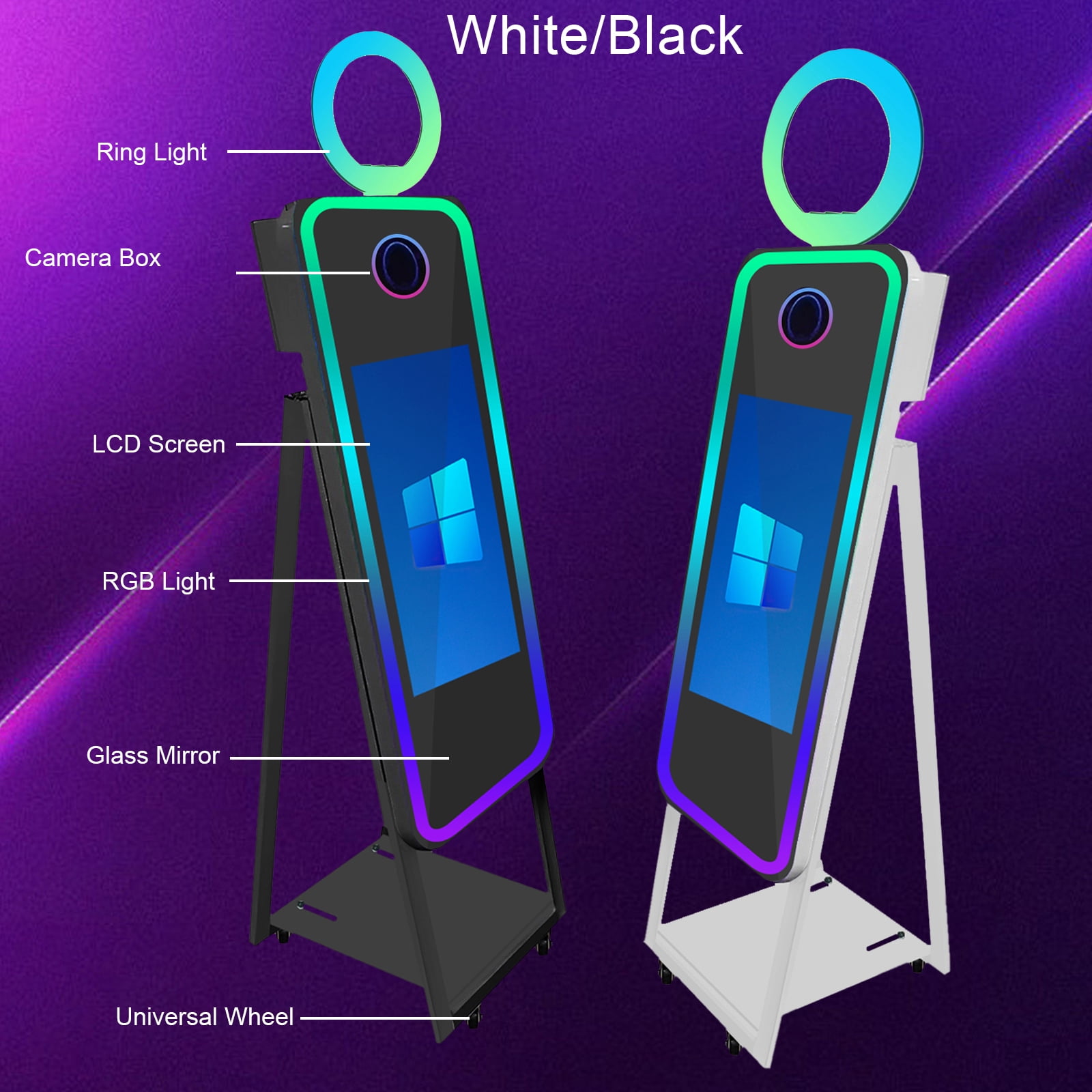 LivFiv 40'' Mirror Photobooth with 21.5" Touch Screen Selfie Machine and Flight Case for Wedding Party Event