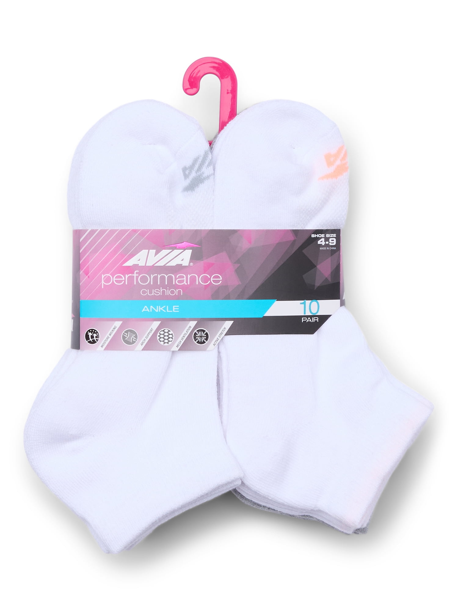 Avia Women's Performance Cushioned Ankle Socks, 10 Pack, Shoe Sizes 4-9