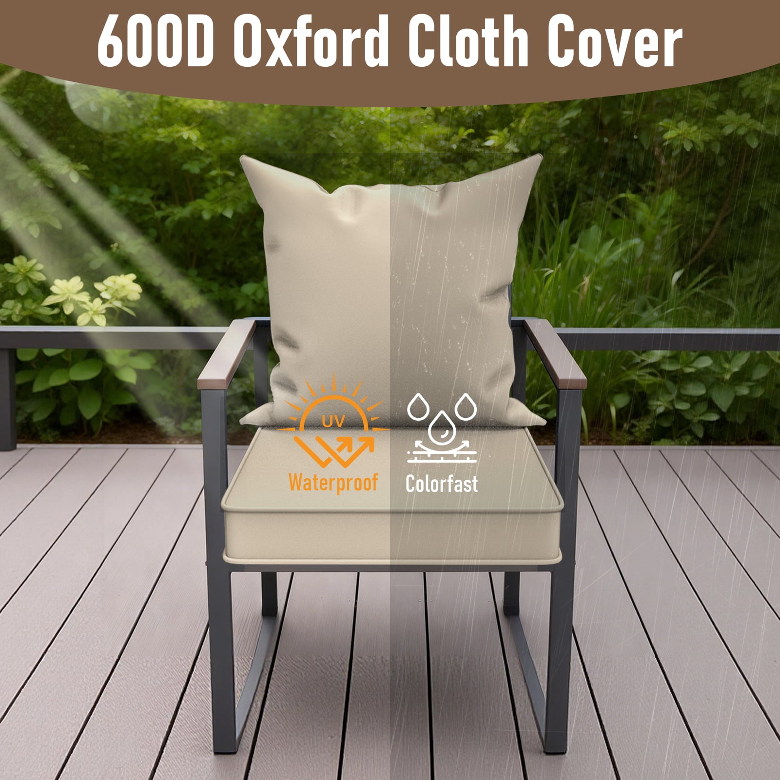 Yacona Outdoor Chair Cushions Set, 24x24in Patio Furniture Cushions with Handle, for Patio Furniture Chair Sofa, Beige