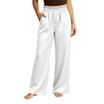 thumbnail image 3 of Stamzod Wide Leg Pajama Pants Women Plus Size Fashion Satin Comfy Pants Ruffle High Waisted Casual Lounge Pants with Pockets XXXL, 3 of 9