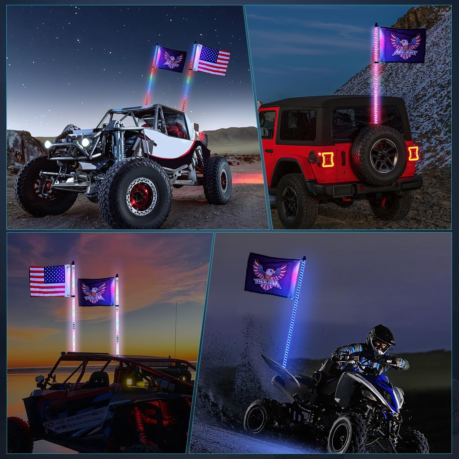 Nilight LED Whip Light 1 PC 3FT COB RGB Lighted Antenna Whips with Spring Base Remote & App Control DIY Chasing Patterns for Can-am Offroad ATV UTV RZR Polaris Dune Buggy 4-Wheeler Truck