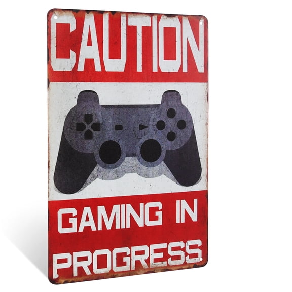 Caution Gaming in Progress Sign Metal Wall Art Teen Boys Room Decor Gamer Gifts