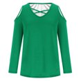 thumbnail image 4 of Diufon Long Sleeve Womens Tops Fall Casual Solid Color Tunics V Neck off Shoulder Blouses, 4 of 4