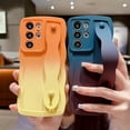 thumbnail image 3 of Compatible with Samsung Galaxy S21 Ultra 5G 6.8" Case, Cute Wavy S21 Ultra Phone Case with Wrist Strap Stand Wristband Camera Protect Gradient Color Soft Silicone Cover for Women Men (Orange Yellow), 3 of 9