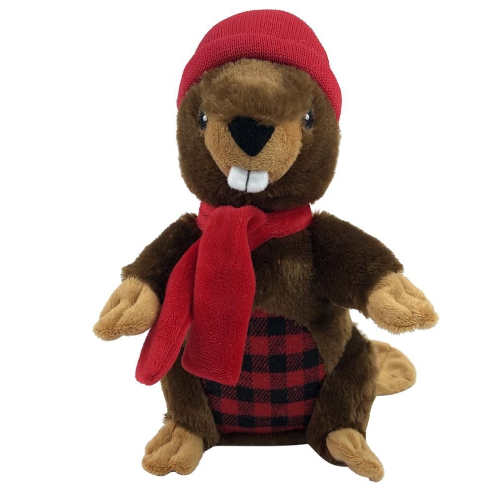 Holiday Time Squeaky Stuffed Dog Toy - Beaver