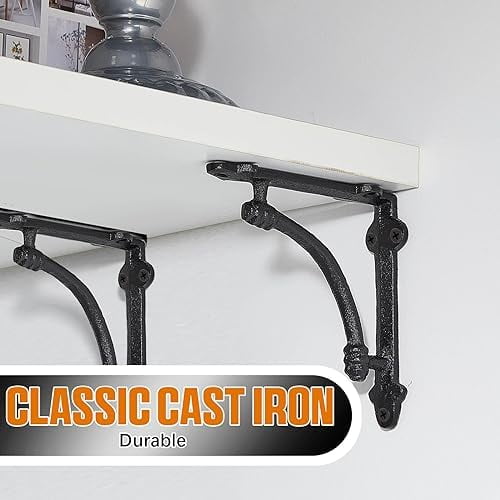 10 Pcs Decorative Shelf Brackets 5.5 Inch Cast Iron Half Round Open Shelf Metal Bracket Heavy Duty Black Farmhouse Wall Floating for DIY