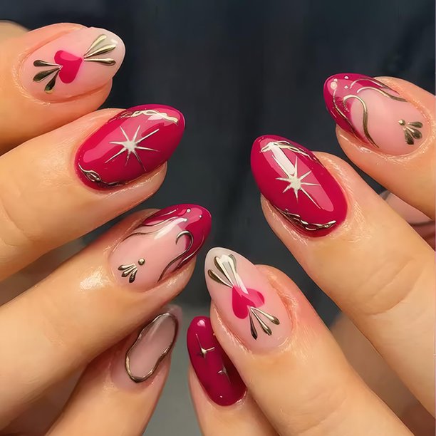 Uñas postizas LYLYNB Valentine con punta francesa en forma de almendra x24